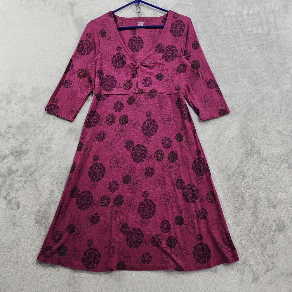 Toad&Co Dress Womens M Pink Floral Rosalinda 3/4 Sleeve V-Neck Knee Length